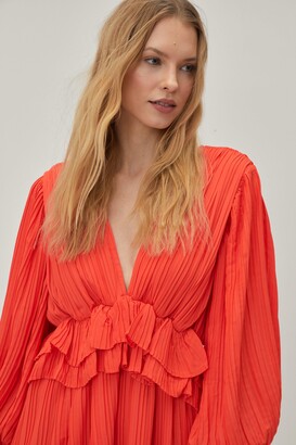 Nasty Gal Womens Ruffle Plunging Pleated Maxi Dress