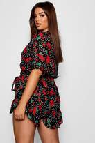 Thumbnail for your product : boohoo Plus Polka Dot Floral Wrap Playsuit