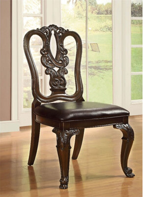 Traditional Brown Cherry Dining Chairs, Intricate Back Design, Set of 2