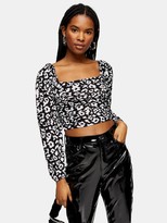 Thumbnail for your product : Topshop Animal Long Sleeve Ruched Crop Top - Multi