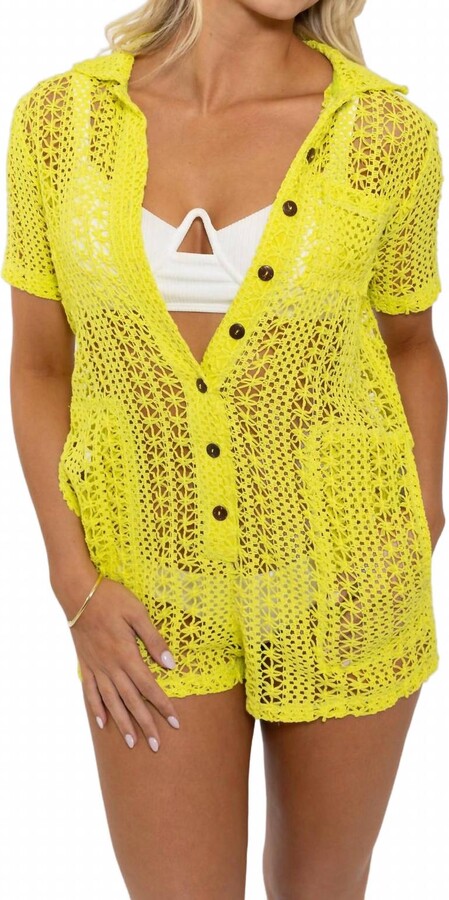 Karlie Crochet Pocket Cover-Up Romper In Lime