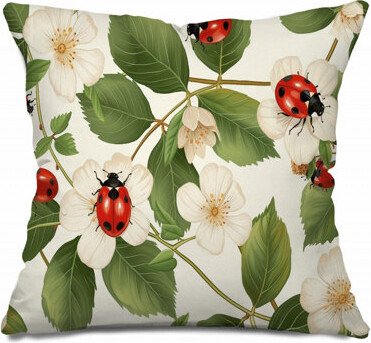 VisionDecor Ladybugs Throw Pillow, Nature Cotton Twill Pillows