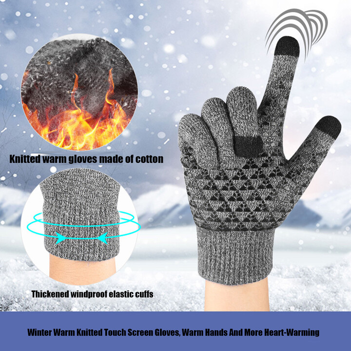 RooRuns Thickened Velvet 3 Finger Touch Screen Gloves For Women and Men Silicone Palm For Anti Slip Winter Knitted Warm Cotton Gloves
