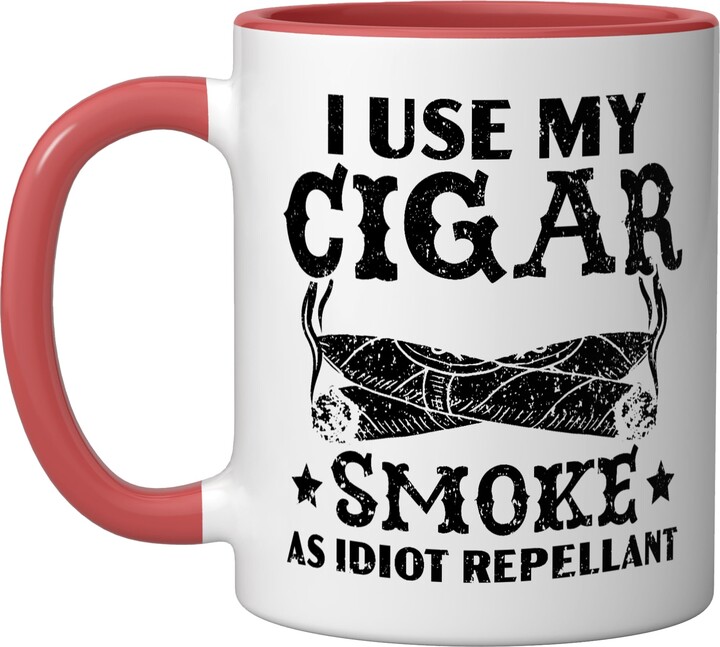 Cigarette Cigar Tobacco Smoking SteMi Apparel Cigar Smoking Tobacco Smoke Cigarette Smoker Cigar Lover Ceramic Mug, Red/White