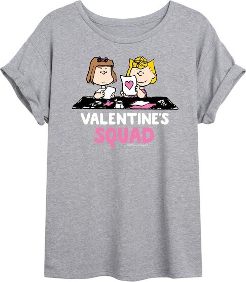 Peanuts Women'sPeanutsValentine'sSquadOversizedGraphicT-Shirt-HeatherGrey-X-Large