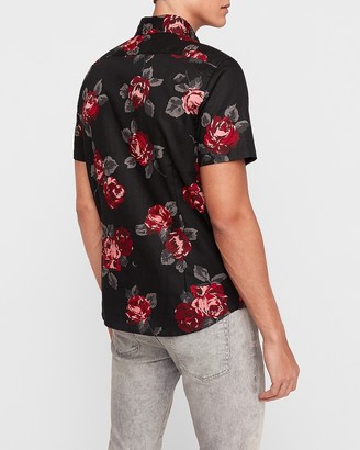 Express Classic Black Floral Print Short Sleeve Button-Down Shirt