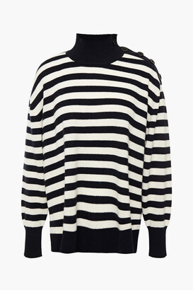 Zimmermann Button-detailed striped cashmere turtleneck sweater