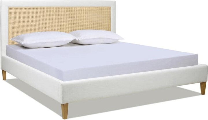 Jennifer Taylor Haley 66 in. Upholstered Wooden Frame Cane-Back Queen Platform Bed in White