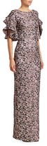 Thumbnail for your product : Theia Brocade Ruffle Short Sleeve Gown