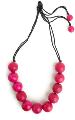 Natori Large Wood Bead Necklace - Rose Pink