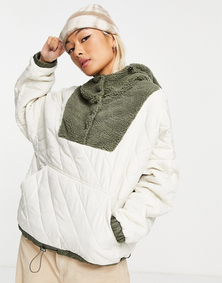 Pole mash jungle Noisy May fleece and quilted jacket in khaki & cream - ShopStyle