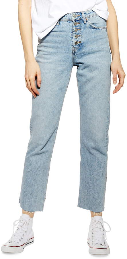 Topshop High Waist Button Fly Straight Leg Jeans - ShopStyle