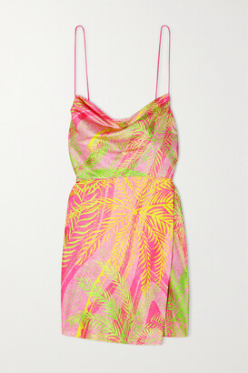 retrofete Ariella Wrap-effect Printed Duchesse Silk-blend Satin Mini Dress - Fuchsia