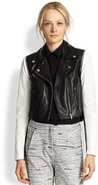 Thumbnail for your product : Yigal Azrouel Cut25 by Two-Tone Detachable-Sleeve Leather Biker Jacket
