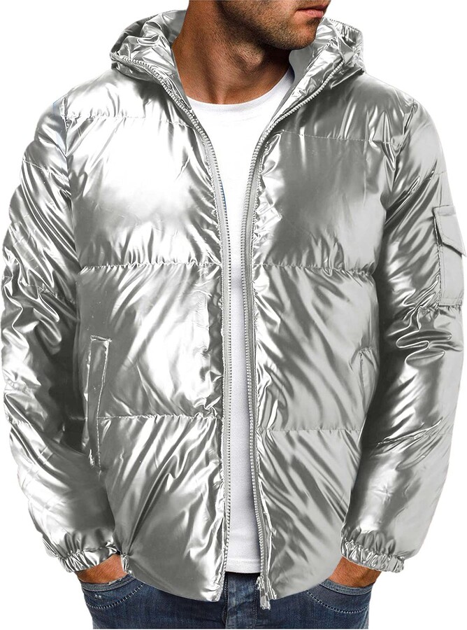 LAKOYA Shiny Puffer Jacket for Men Cotton Warm Trendy Reflective Hooded  Padded Coat Plus Size Novelty Outerwear Jackets - ShopStyle