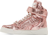 Thumbnail for your product : Givenchy Pink Glittered Leather Tyson High-Top Sneakers