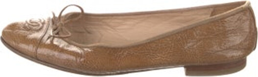 Chanel Vintage Ballet Flats From the Pre-Fall 2008 Collection by Karl Lagerfeld Neutrals Patent Leather Interlocking CC Logo Round-Toes Platform Designer