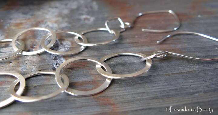 Etsy Long Interlocking Ring Dangle Earrings Handmade in Sterling Silver