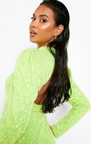 Thumbnail for your product : boohoo Sequin Puff Sleeve Drape Mini Party Dress