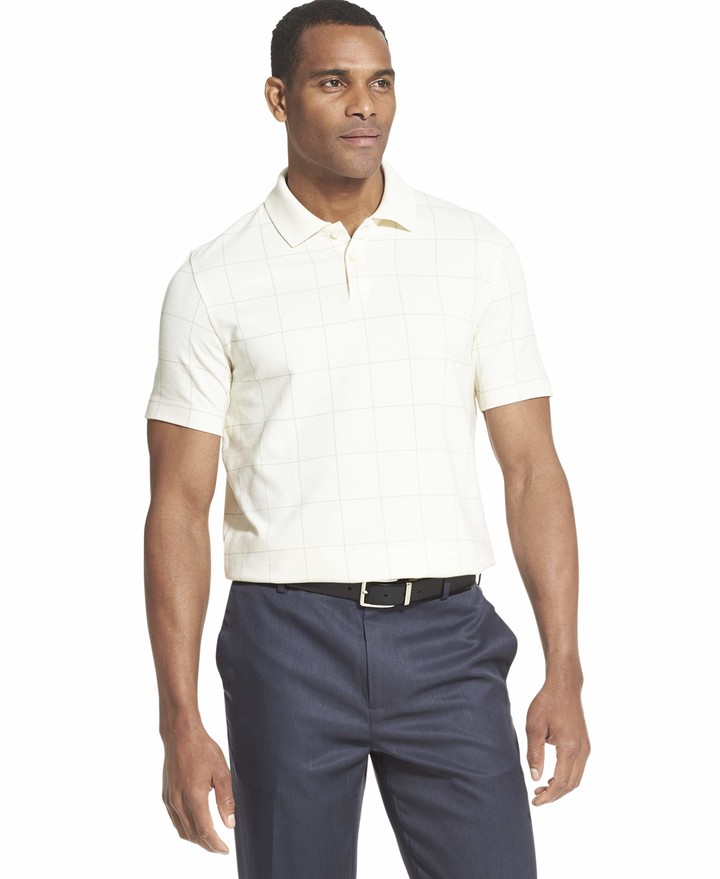 Van Heusen Mens Big and Tall Flex Long Sleeve Jaspe Windowpane Polo Shirt Polo Shirt