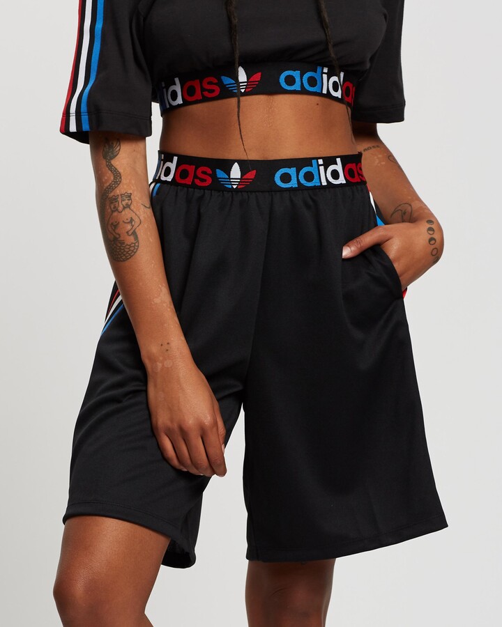 adidas Women's Black Shorts - Adicolour Tricolour Primeblue Long Shorts ...