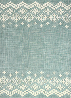 Ismael Geometric Handmade Tufted Wool Teal Area Rug