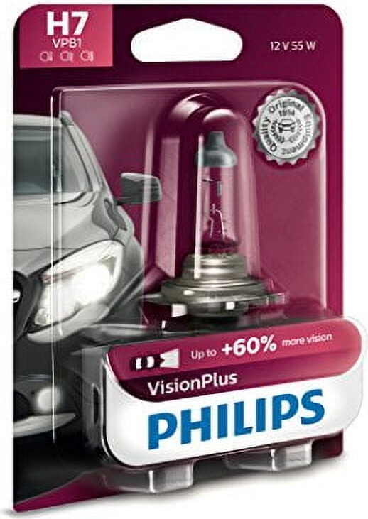 Philips H7 VisionPlus Upgrade Headlight Bulb with up to 60% More Vision, 1 Pack