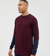 Thumbnail for your product : ASOS DESIGN Tall Sweatshirt With Hem Extender And Contrast Sleeves In Burgundy