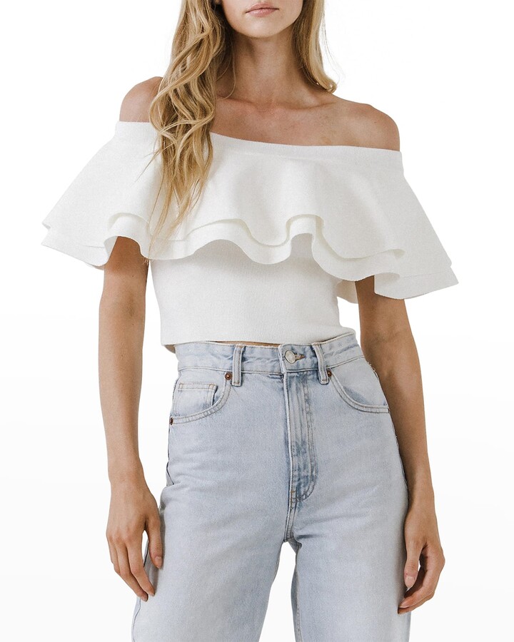 Endless Rose Off-Shoulder Ruffle-Tiered Crop Top - ShopStyle