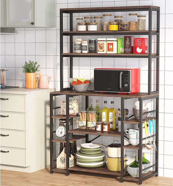 Farfarview 5 Tiers Kitchen Bakers Rack with Hutch, Microwave Oven Stand,  Wood Coffee Bar Table with Shelves - ShopStyle