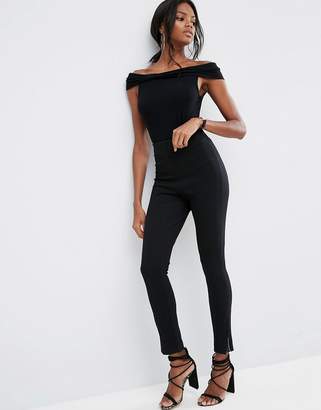 ASOS Off Shoulder Top in Rib With Deep Fold & Notch Detail