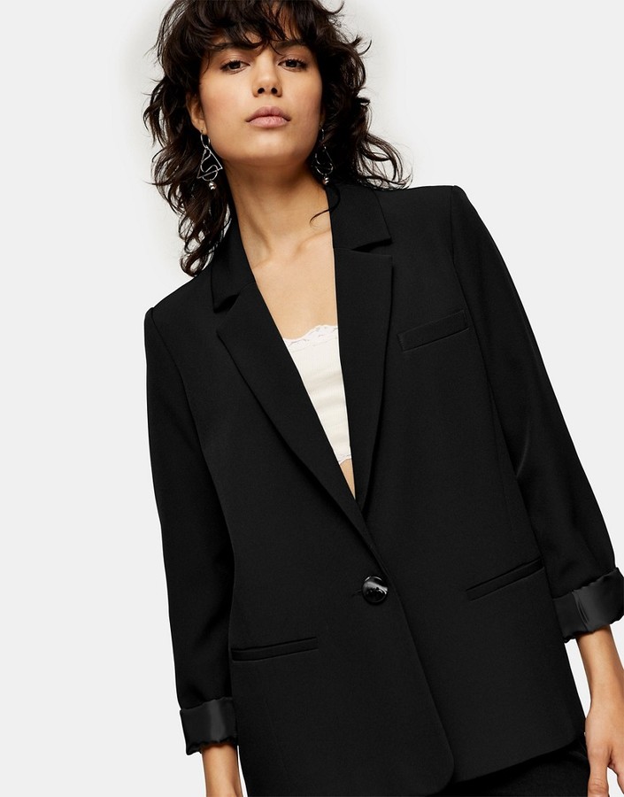 Topshop single breasted suit blazer in black - ShopStyle