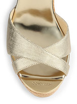 Thumbnail for your product : Jimmy Choo Perfume Metallic Leather Cork Wedge Sandals