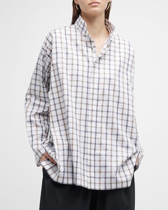 eskandar Slim A-Line Double Stand Collar Shirt With Side Insert