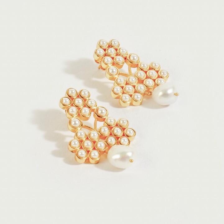 Lila Rasa Gold / White Florance Pearl Statement Earrings With Baroque