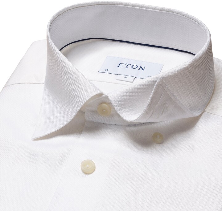 Eton White SLIM FIT Cotton Tencel Stretch Shirt With Button Under Collar  10000325201 - ShopStyle