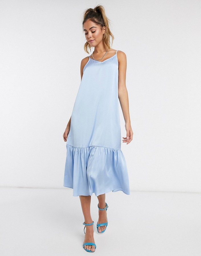 Vero Moda satin cami dress with peplum hem in blue - ShopStyle