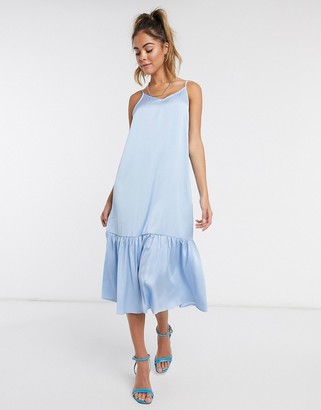 Vero Moda satin dress with peplum in blue -