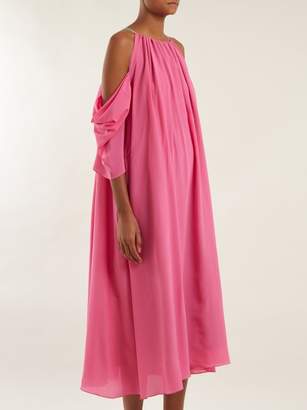 Anna October - Cut Out Shoulder Silk Dress - Womens - Pink