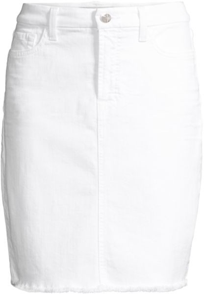 white denim midi pencil skirt