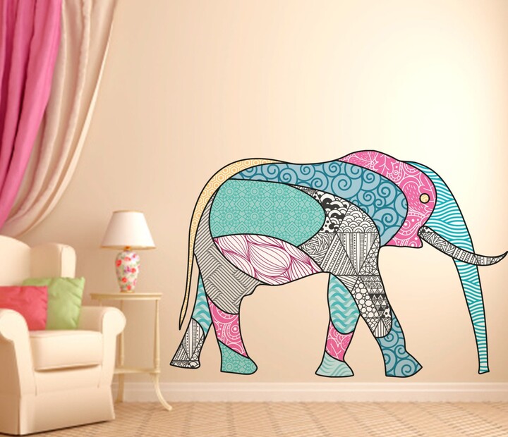 Etsy Geometric Elephant Silhouette Vinyl Wall Decal - Boho Room Decor