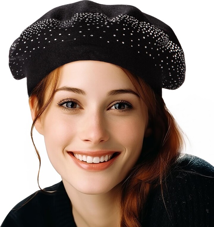 LADYBRO Rhinestone Beret Hats for Women 2 Layers Wool French Hat Lady  Winter Warm Hat - ShopStyle