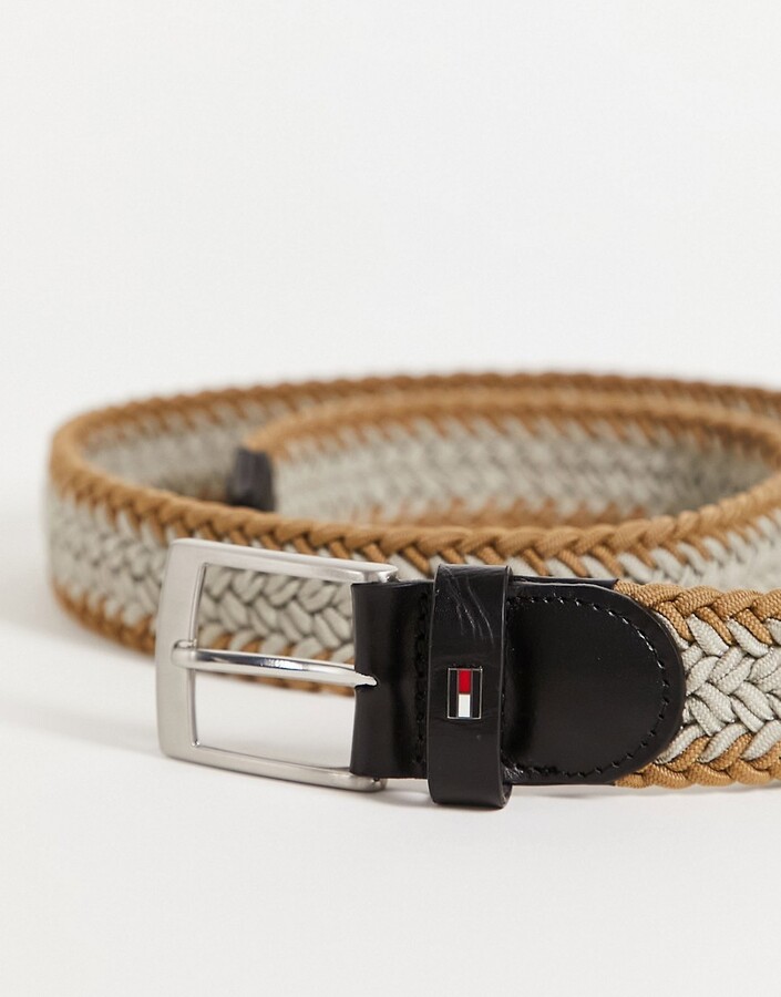 $135 TOMMY HILFIGER Mens BROWN LEATHER STRAP BRAIDED DRESS CASUAL BUCKLE BELT 32 