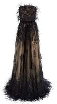 Marchesa Ostrich Feather Embellished Strapless Gown