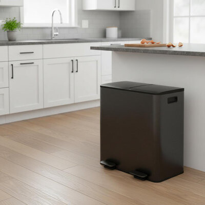 babevy Stainless Steel Double Trash Can with Lid for Kitchen Large Dual Trash and Recycle Bin Combo Step-on Kitchen Metal Garbage Cans PP Inner Buckets L