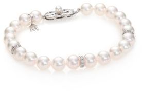 Mikimoto 7MM White Cultured Akoya Pearl, Diamond & 18K White Gold Strand Bracelet