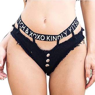 Kisd Showtime Women's Sexy Booty Cut Off Denim Shorts Low Waist Hot Pants(-L)
