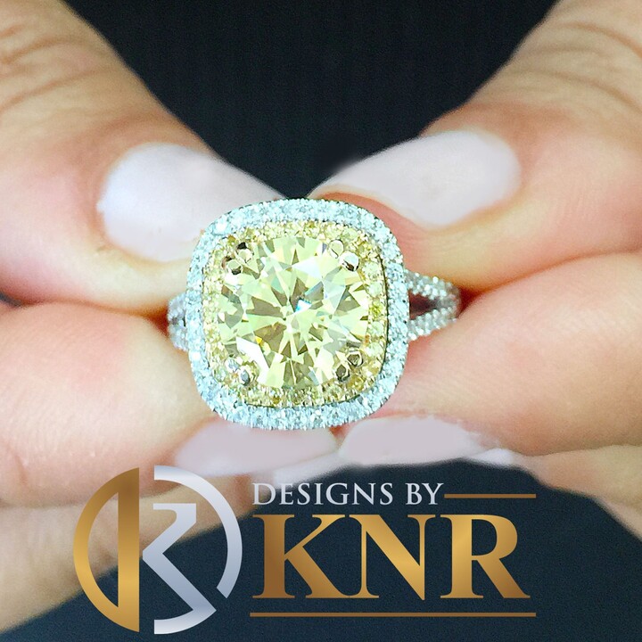 Etsy Round Cut Yellow Citrine & Cvd Diamond Engagement Ring Halo Wedding Set in 14K Solid White Gold Bridal For Her 4.00Ct