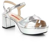 Thumbnail for your product : Prada Patent Leather Crisscross Platform Sandals