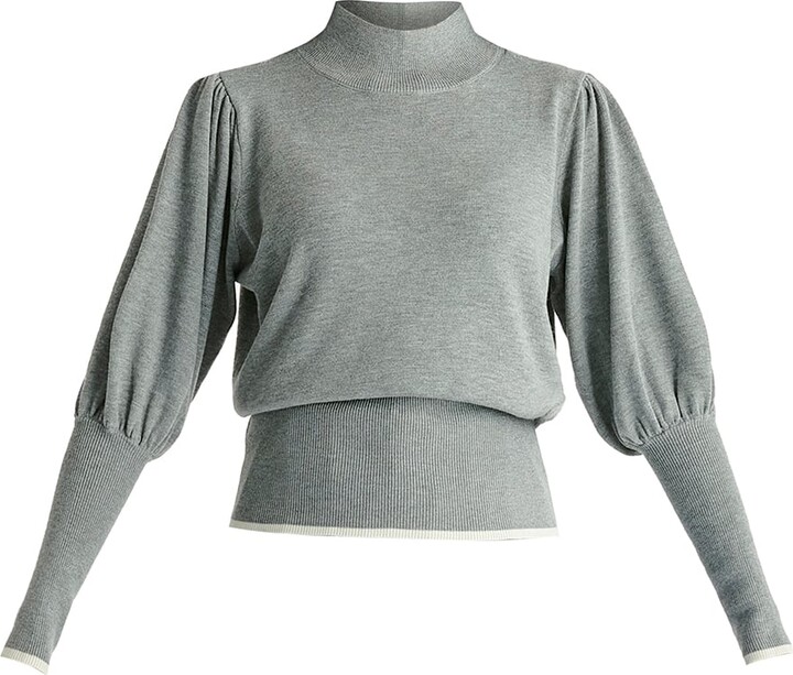 Paisie High Neck Knitted Top With Contrast Trim In Grey